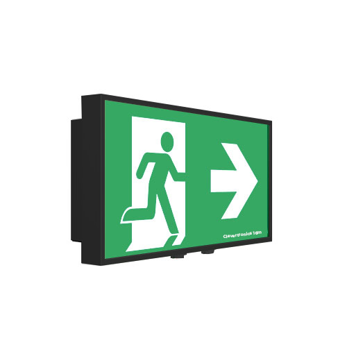 Form 16M Exit Exit, Surface Wall Mount, L10 Nanophosphate, DALI-2 Emergency, All Pictograms, Single Sided, Satin Black Frame